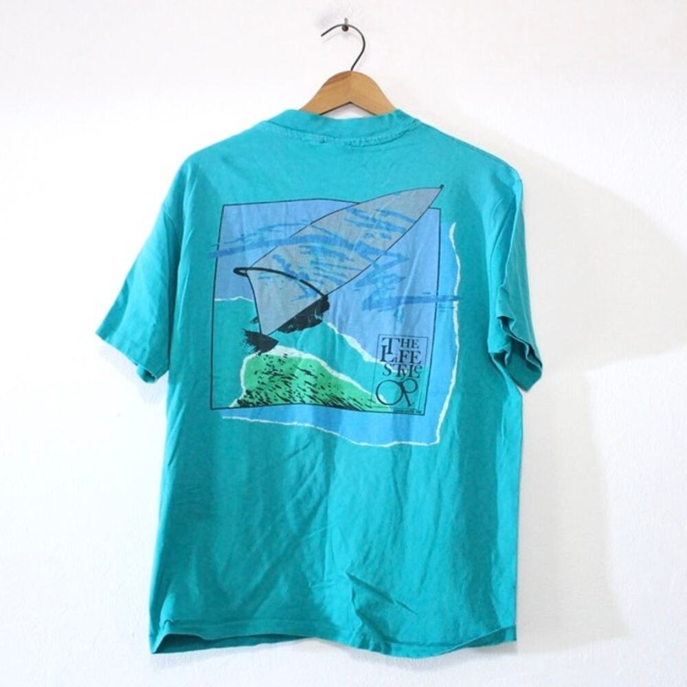 Vintage 80s Ocean Pacific OP Green Windsurfing T-Shirt Men’s Large